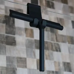 SET 3PZ TERGIVETRO PER DOCCIA GANCIO DOPPIO PER PORTA BOX APPENDINO ADESIVO NERO 87833