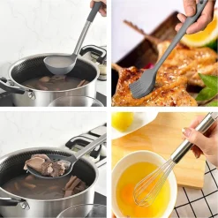 SET 12PZ UTENSILI DA CUCINA MESTOLI IN SILICONE ACCIAIO ANTIADERENTE PORTAPOSATE GIREVOLE