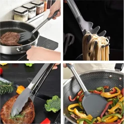 SET 12PZ UTENSILI DA CUCINA MESTOLI IN SILICONE ACCIAIO ANTIADERENTE PORTAPOSATE GIREVOLE