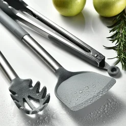 SET 12PZ UTENSILI DA CUCINA MESTOLI IN SILICONE ACCIAIO ANTIADERENTE PORTAPOSATE GIREVOLE