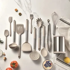 SET 12PZ UTENSILI DA CUCINA MESTOLI IN SILICONE ACCIAIO ANTIADERENTE PORTAPOSATE GIREVOLE
