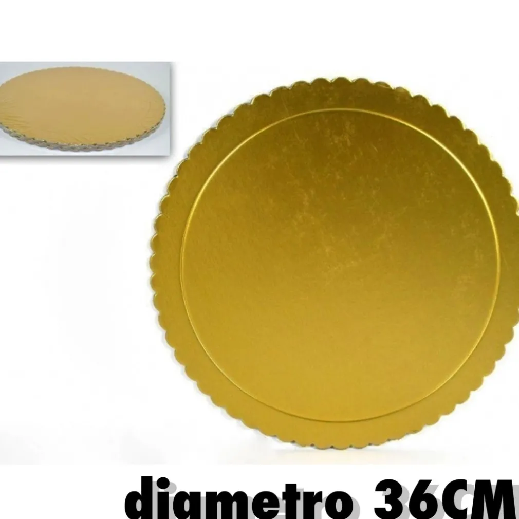SET 2PZ. VASSOIO PORTA SOTTO TORTA PIATTO 36CM ORO TONDO DOLCI CARTONE TRASPORTO