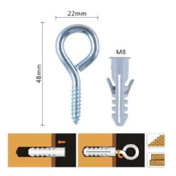 SET 5PZ VITE A OCCHIELLO CHIUSO 22X48MM + TASSELLI CON ALETTE TASSELLO M8 90725