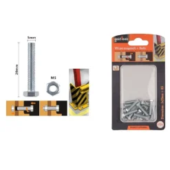 SET 12PZ VITE VITI PER ESTERNO A TESTA ESAGONALI 5 X 20MM CON DADI DADO M5 90910