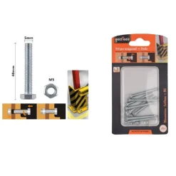 SET 8PZ VITE VITI PER ESTERNO A TESTA ESAGONALI 5 X 40 MM CON DADI DADO M5 90912