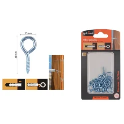 SET 19PZ VITI VITE A OCCHIELLO GANCIO CHIUSO 13X28MM FILETTATURA PER LEGNO 90720