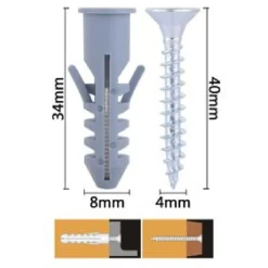 SET 12PZ VITI VITE CROCE 4X40 MM + TASSELLI CON ALETTE TASSELLO M8 FISCHER 57563