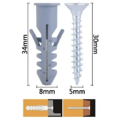 SET 10PZ VITI VITE CROCE 5X30 MM + TASSELLI CON ALETTE TASSELLO M8 FISCHER 57566