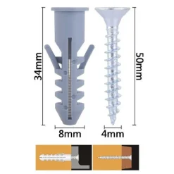 SET 10PZ VITI VITE CROCE 4X50MM + TASSELLI CON ALETTE TASSELLO M8 FISCHER 57564