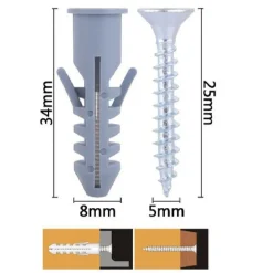 SET 11PZ VITI VITE CROCE 5X25MM + TASSELLI CON ALETTE TASSELLO M8 FISCHER 57565