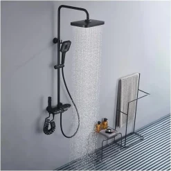 SET SALISCENDI COLONNA DOCCIA BAGNO RUBINETTO SOFFIONE DOCCETTA BIDET NERO 87344