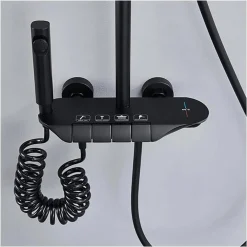 SET SALISCENDI COLONNA DOCCIA BAGNO RUBINETTO SOFFIONE DOCCETTA BIDET NERO 87344