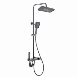 SET SALISCENDI DOCCIA COLONNA BAGNO RUBINETTO SOFFIONE DOCCETTA BIDET GRIGIO 87347