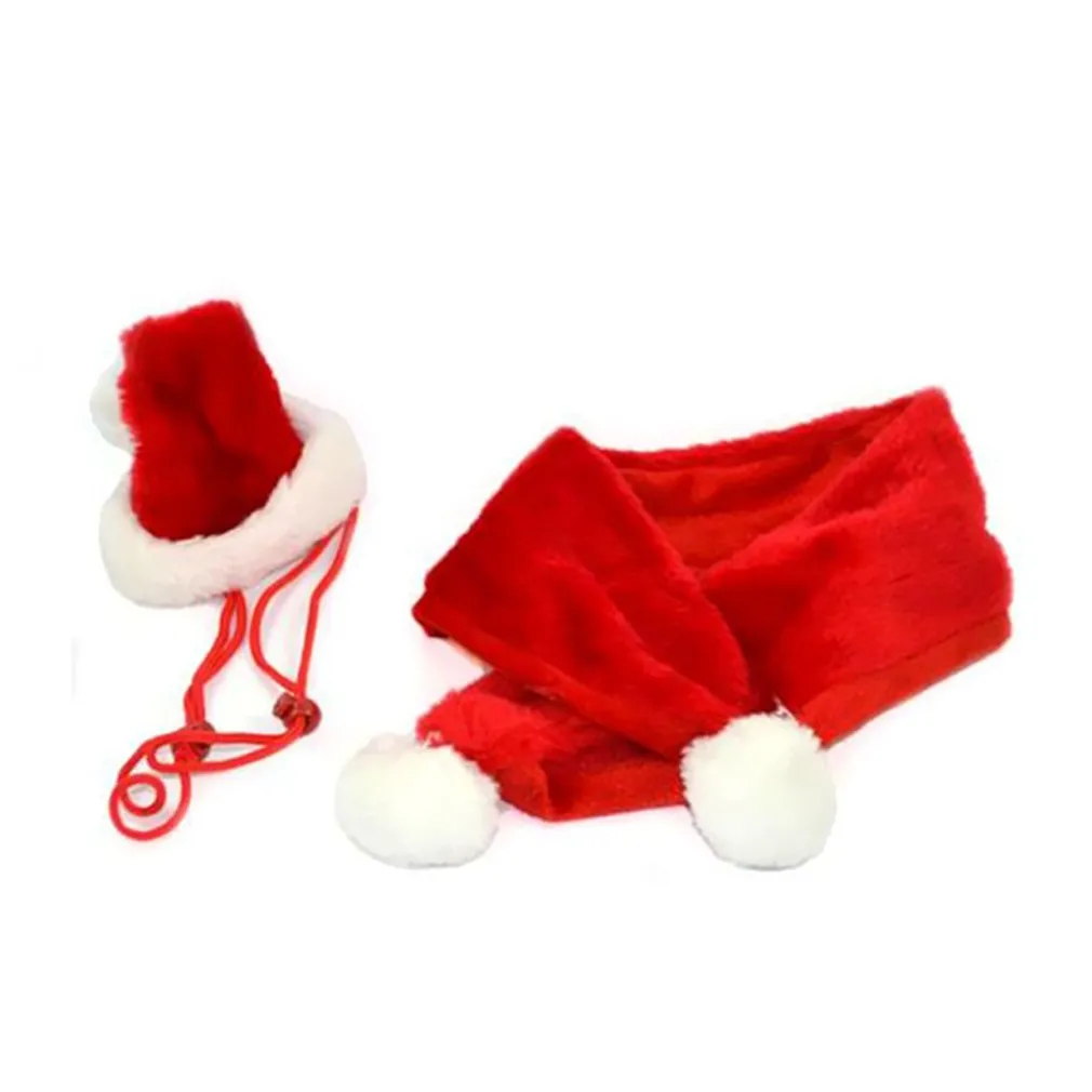 SET SCIARPA CAPPELLO BABBO NATALE PER CANI GATTI DI PICCOLA TAGLIA ROSSO
