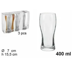 SET SERVIZIO 3 BICCHIERI BOCCALI IN VETRO DA 400ML PER BIRRA BEVANDE CASA BAR