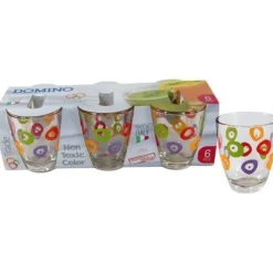 SET SERVIZIO 6 BICCHIERI IN VETRO DECORATI CON CERCHI 250ML STILE RETRò ANNI 60