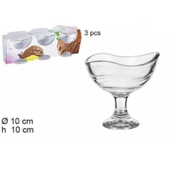 SET SERVIZIO 3 PEZZI COPPE BICCHIERI IN VETRO NAVONA PER GELATO FRUTTA