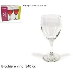 SET SERVIZIO DA 6 CALICI BICCHIERI IN VETRO DA 340CC PER VINO ACQUA ECONOMICI
