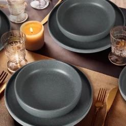SET SERVIZIO DA TAVOLA DI PIATTI IN STONEWARE 18 PEZZI DESIGN NORDICO ELEGANTE IN 2 COLORI
