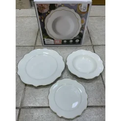 SET SERVIZIO DI PIATTI DA TAVOLA IN PORCELLANA 18PZ DESIGN ELEGANTE CON BORDI SMERLATI ORO