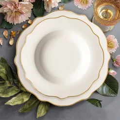 SET SERVIZIO DI PIATTI DA TAVOLA IN PORCELLANA 18PZ DESIGN ELEGANTE CON BORDI SMERLATI ORO