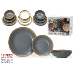 SET SERVIZIO DI PIATTI IN STONEWARE 18 PZ DA TAVOLA DESIGN CLASSICO ELEGANTE CON BORDO