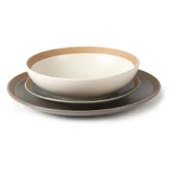 SET SERVIZIO DI PIATTI IN STONEWARE 18 PZ DA TAVOLA DESIGN CLASSICO ELEGANTE CON BORDO
