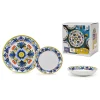 SET SERVIZIO DI PIATTI IN PORCELLANA 18 PZ DECORAZIONE A FIORE CLASSICA MAIOLICA DA TAVOLA