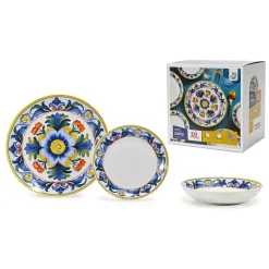 SET SERVIZIO DI PIATTI IN PORCELLANA 18 PZ DECORAZIONE A FIORE CLASSICA MAIOLICA DA TAVOLA