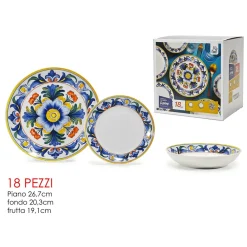 SET SERVIZIO DI PIATTI IN PORCELLANA 18 PZ DECORAZIONE A FIORE CLASSICA MAIOLICA DA TAVOLA