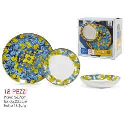 SET SERVIZIO DI PIATTI IN PORCELLANA 18PZ DECORAZIONE FLOREALI IN STILE MAIOLICA DA TAVOLA