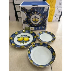 SET SERVIZIO DI PIATTI IN PORCELLANA 18 PZ DECORAZIONE A LIMONI CON MAIOLICA DA TAVOLA