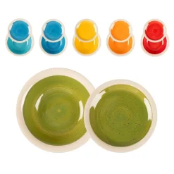 SET SERVIZIO DI PIATTI STILE RUSTICO COUNTRY CHIC IN STONEWARE 12PZ DA TAVOLA MULTICOLORE