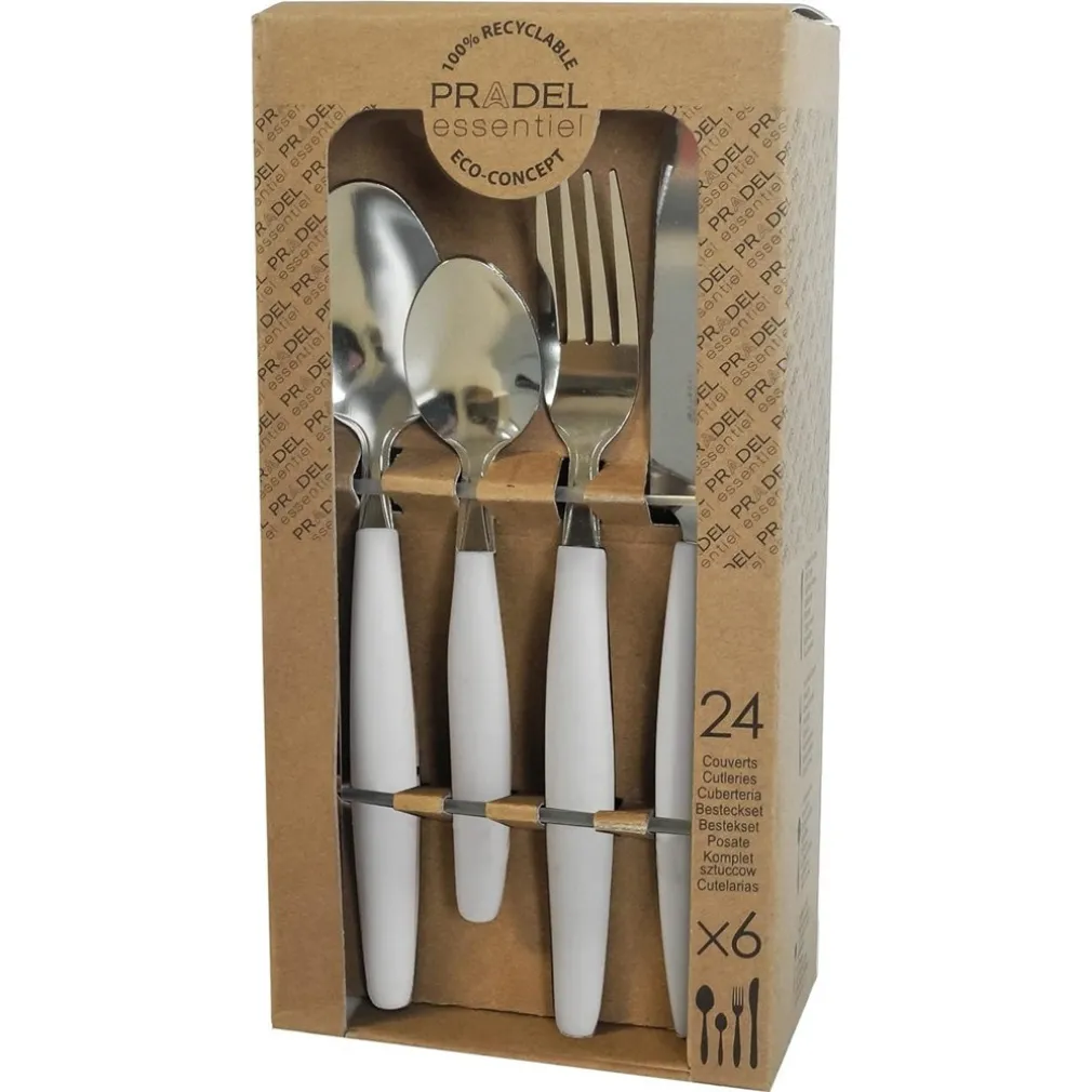 SET SERVIZIO DI POSATE 24 PZ PER 6 PERSONE IN ACCIAIO INOSSIDABILE COLORE CREMA