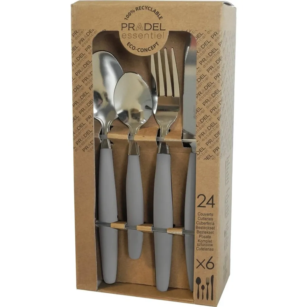 SET SERVIZIO DI POSATE 24 PZ PER 6 PERSONE IN ACCIAIO INOSSIDABILE COLORE GRIGIO