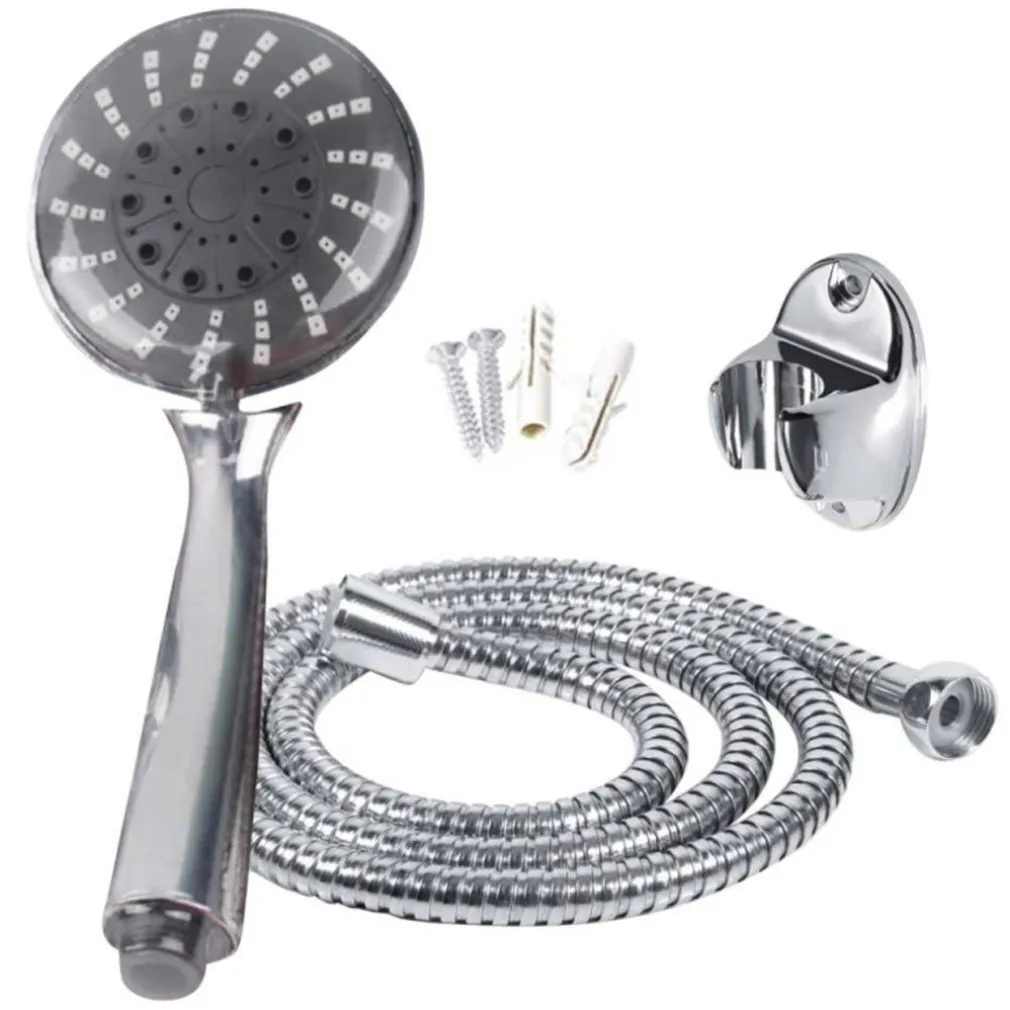 SET SOFFIONE DOCCIA 3 GETTI LACCIO TUBO 150CM SUPPORTO DOCCETTA PARETE BAGNO