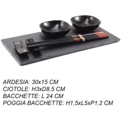 SET SUSHI COMPOSTO DA 4 BACCHETTE E 2 PIATTI PER SALSE CON VASSOIO IN ARDESIA