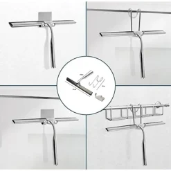 SET TERGIVETRO PER DOCCIA CON GANCIO MURO ADESIVO DOPPIO APPENDINO PORTA BOX CROMO 87834