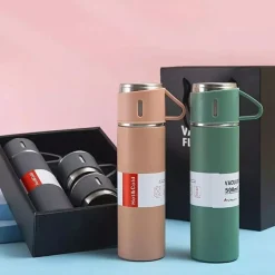 SET THERMOS IN ACCIAIO INFRANGIBILE A DOPPIA PARETE DA 500 ML CON 2 TAZZE TERMICHE REGALO