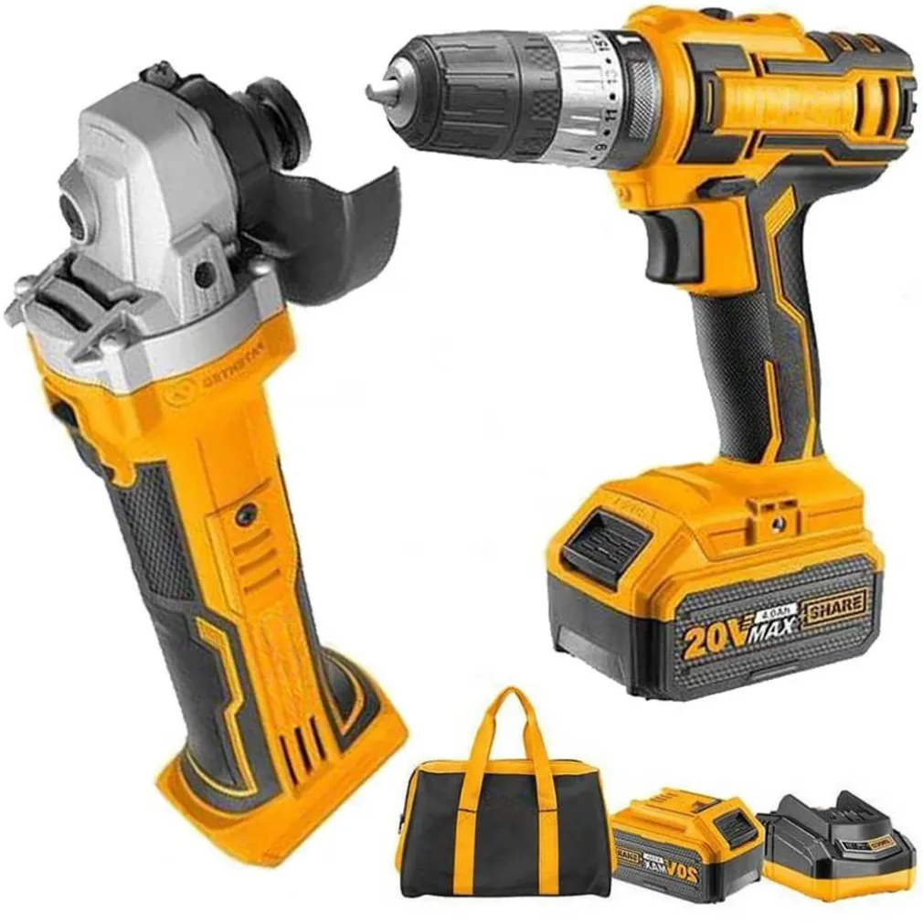 SET TRAPANO AVVITATORE + SMERIGLIATRICE 2 BATTERIE 20A CON BORSA CARICABATTERIE