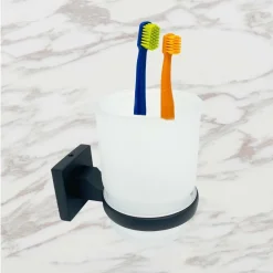 SET ULTRA MODERNO NERO 6PZ BAGNO PORTA ASCIUGAMANO ROTOLO BICCHIERE SPAZZOLINI 87261