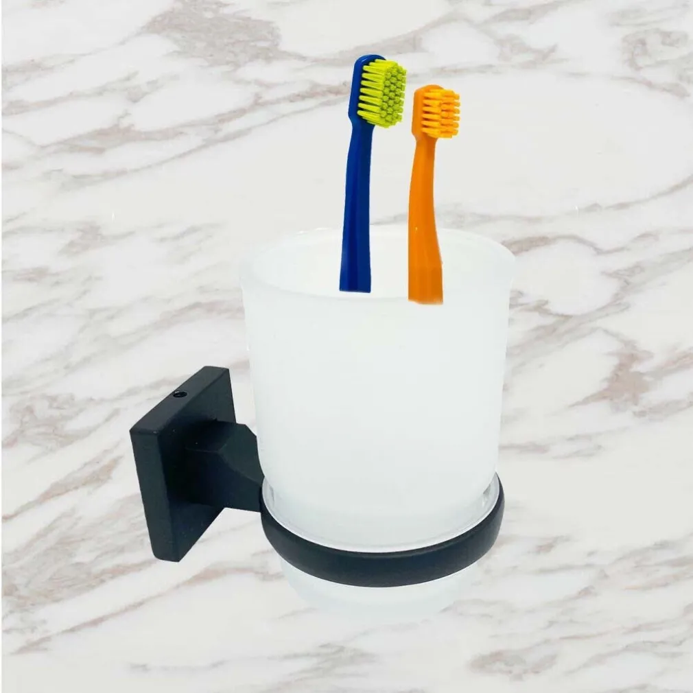 SET ULTRA MODERNO NERO 6PZ BAGNO PORTA ASCIUGAMANO ROTOLO BICCHIERE SPAZZOLINI 87261