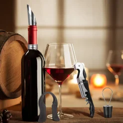 SET VINO 5IN1 CAVATAPPI APRIBOTTIGLIE MULTIFUNZIONE ANELLO ANTIGOCCIA TAPPO VERSATORE