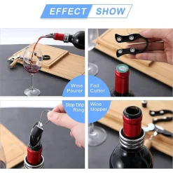SET VINO 5IN1 CAVATAPPI APRIBOTTIGLIE MULTIFUNZIONE ANELLO ANTIGOCCIA TAPPO VERSATORE