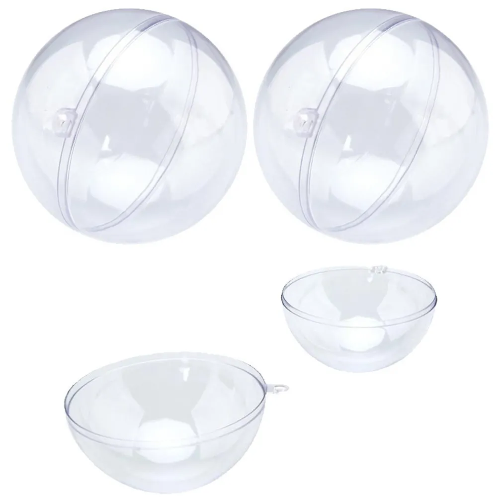 SFERE NATALIZIE PALLINE TRASPARENTI APRIBILI DA RIEMPIRE DECORAZIONE NATALE 2PZ 8CM