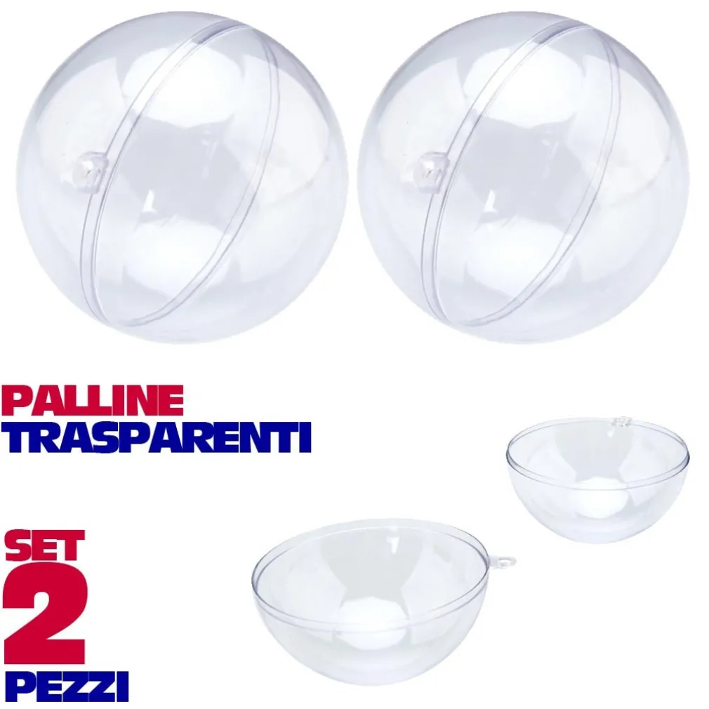SFERE NATALIZIE PALLINE TRASPARENTI APRIBILI DA RIEMPIRE DECORAZIONE NATALE 2PZ 8CM