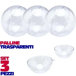 SFERE NATALIZIE PALLINE TRASPARENTI APRIBILI DA RIEMPIRE DECORAZIONE NATALE 3 PZ