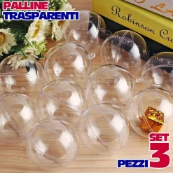 SFERE NATALIZIE PALLINE TRASPARENTI APRIBILI DA RIEMPIRE DECORAZIONE NATALE 3 PZ