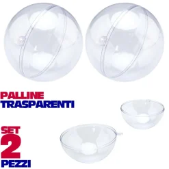 SFERE NATALIZIE PALLINE TRASPARENTI APRIBILI DA RIEMPIRE DECORAZIONE NATALE 2PZ 7CM