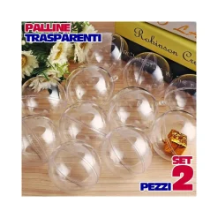 SFERE NATALIZIE PALLINE TRASPARENTI APRIBILI DA RIEMPIRE DECORAZIONE NATALE 2PZ 7CM